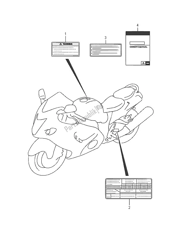 Todas as partes de Etiqueta (gsx1300rauf E19) do Suzuki GSX 1300 RA Hayabusa 2016