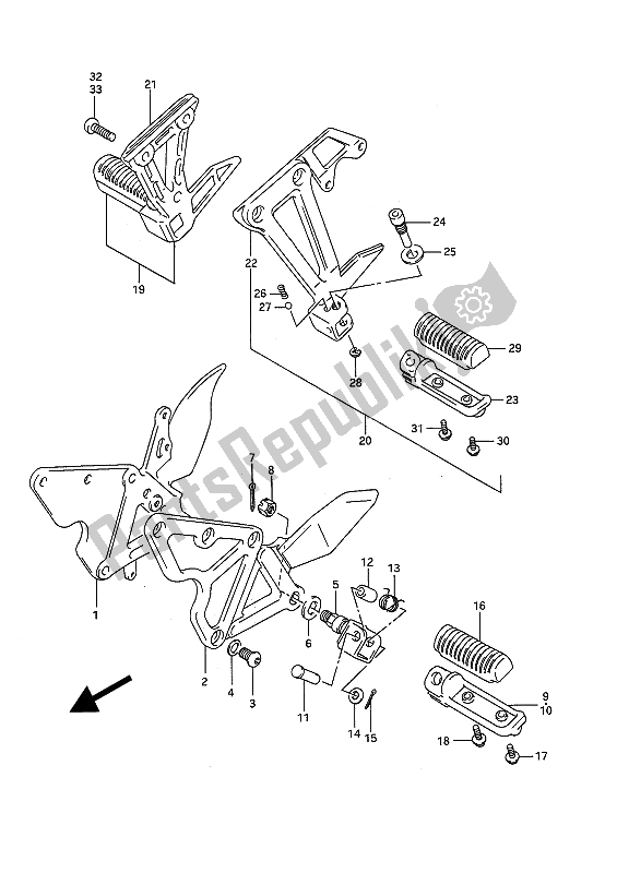 All parts for the Footrest of the Suzuki GSF 400 Bandit 1993