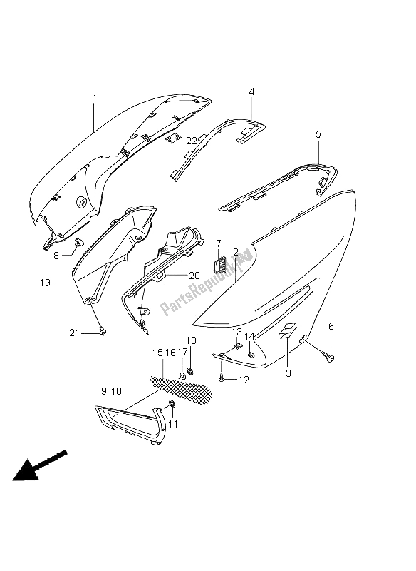 All parts for the Fuel Tank Cover of the Suzuki GSX 1300 BKA B King 2009