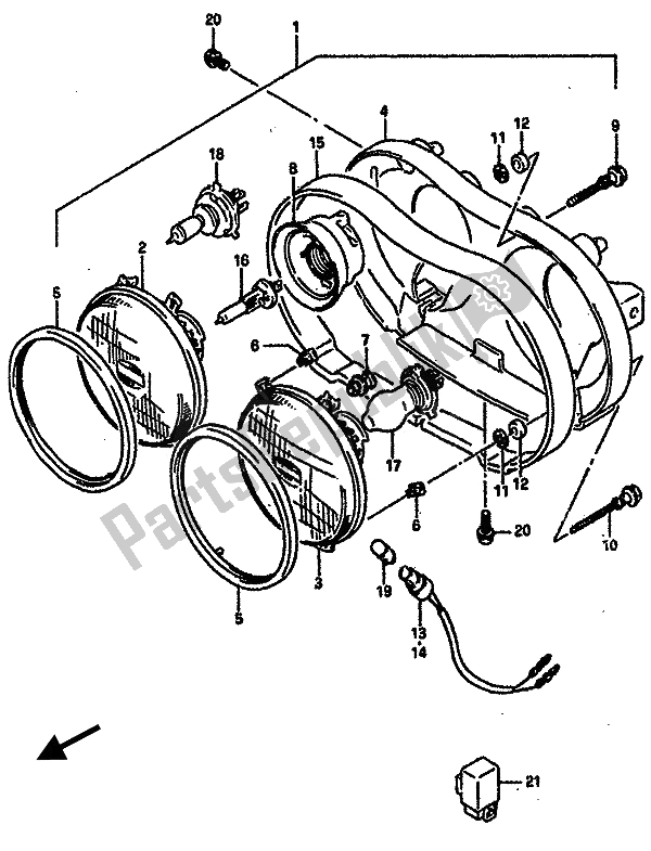 All parts for the Headlamp of the Suzuki GSX R 750R 1989