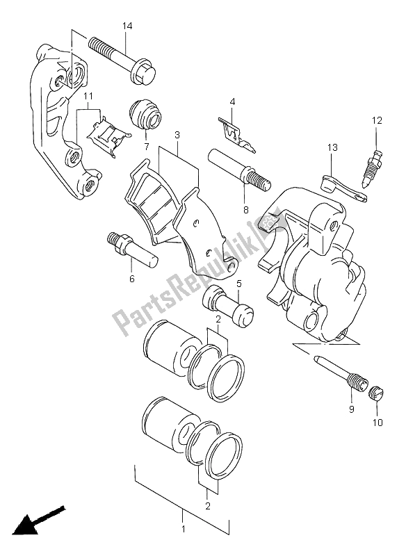 All parts for the Front Caliper of the Suzuki DR 650 SE 2000