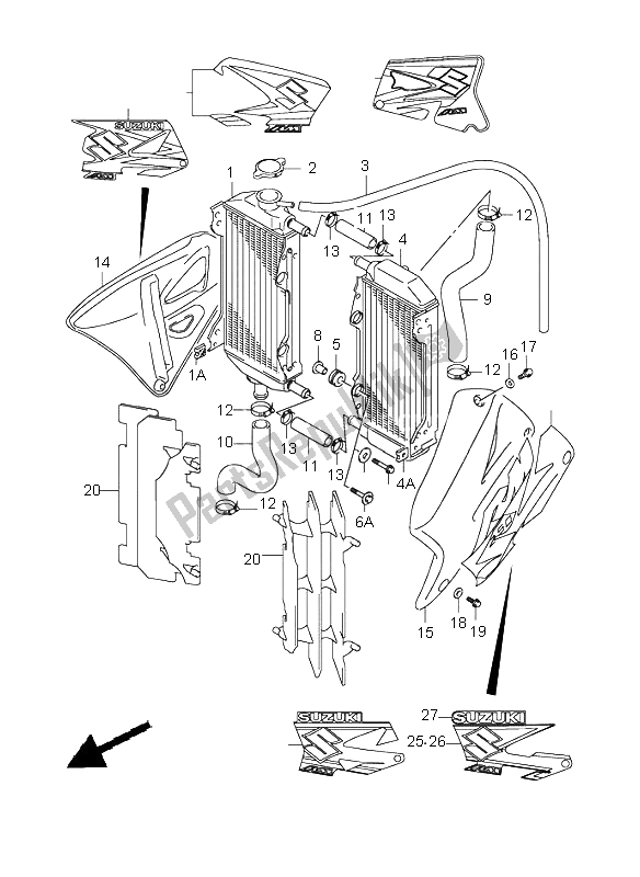 All parts for the Radiator of the Suzuki RM 250 2003