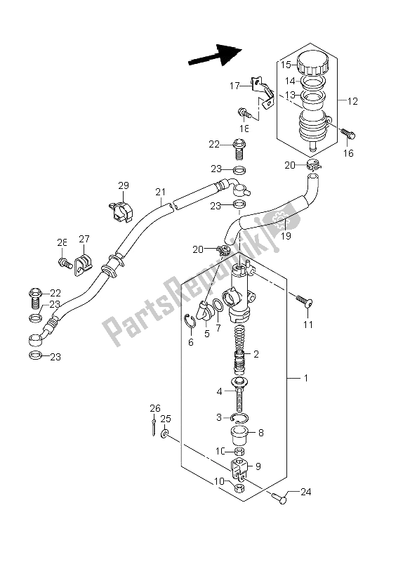 All parts for the Rear Master Cylinder of the Suzuki GSX R 600 2011