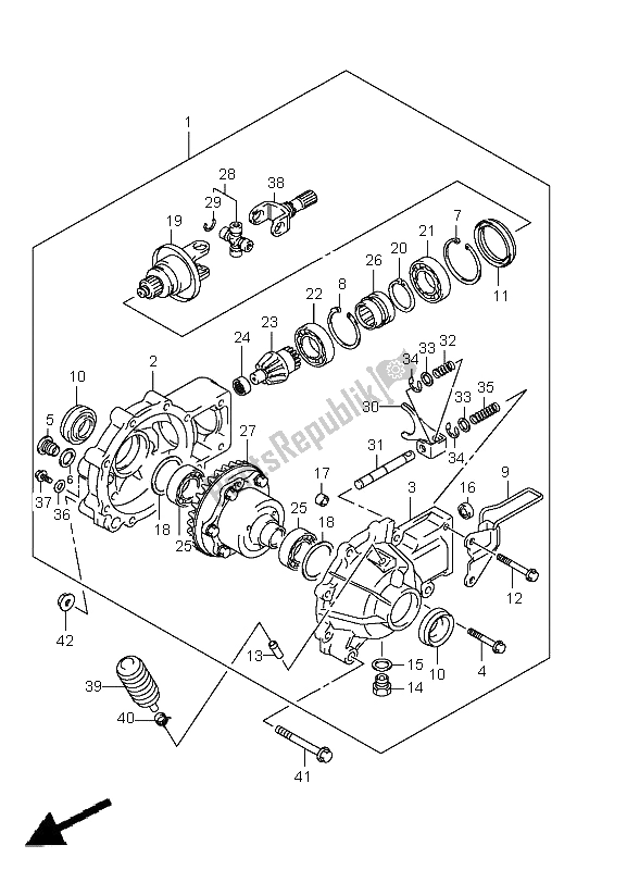 All parts for the Final Bevel Gear (front) of the Suzuki LT A 400 FZ Kingquad ASI 4X4 2011