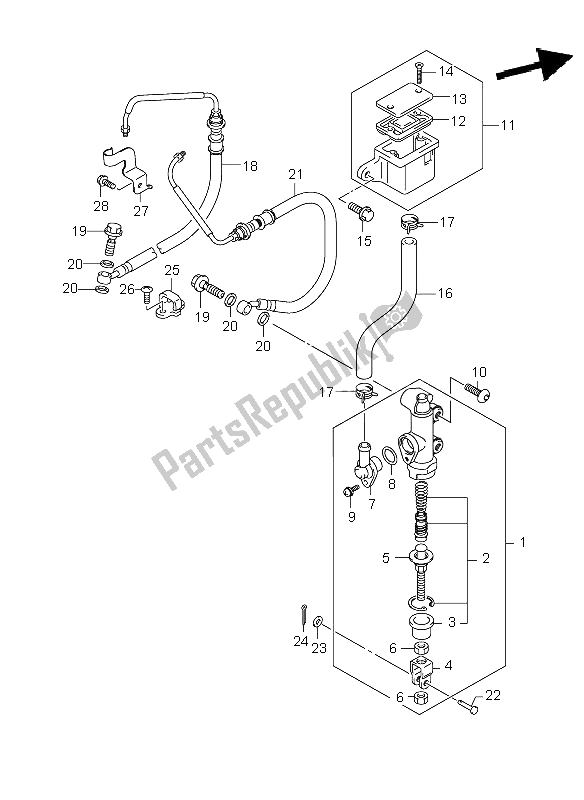 All parts for the Rear Master Cylinder (gsf1200a-sa) of the Suzuki GSF 1200 Nsnasa Bandit 2006