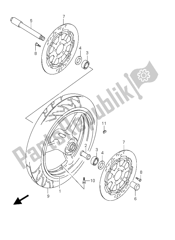 All parts for the Front Wheel of the Suzuki GSX 1300R Hayabusa 2005