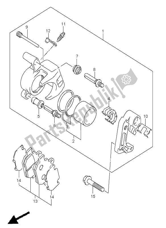 All parts for the Front Caliper of the Suzuki VL 250 Intruder 2007