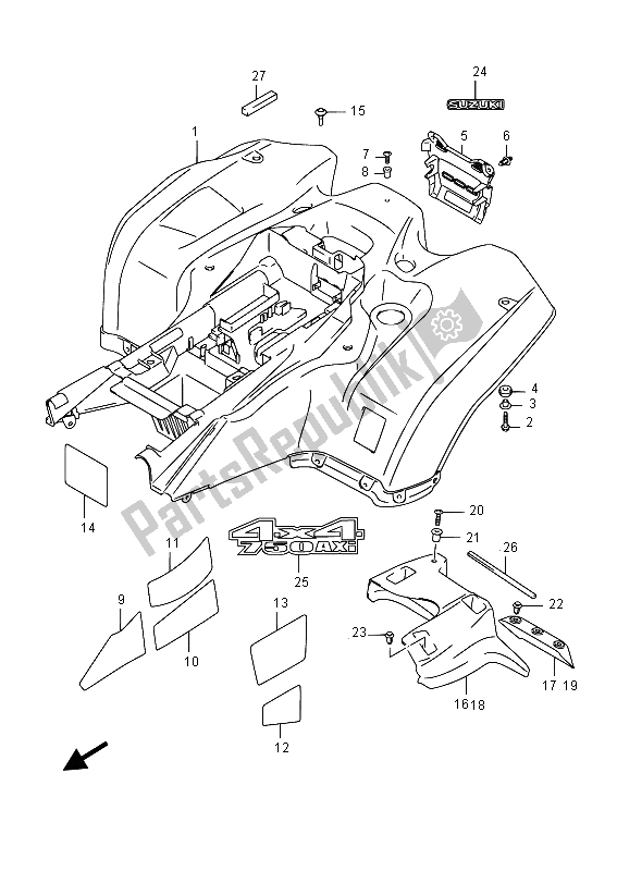 Todas as partes de Pára-choque Traseiro (lt-a750xpv) do Suzuki LT A 750 Xpvzv Kingquad AXI 4X4 2015