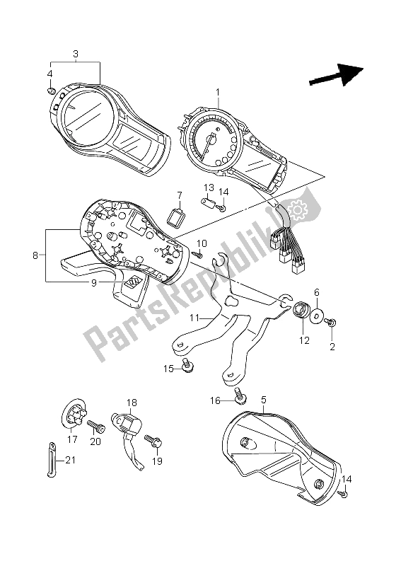 Alle onderdelen voor de Snelheidsmeter (gsf1250 E21) van de Suzuki GSF 1250A Bandit 2011