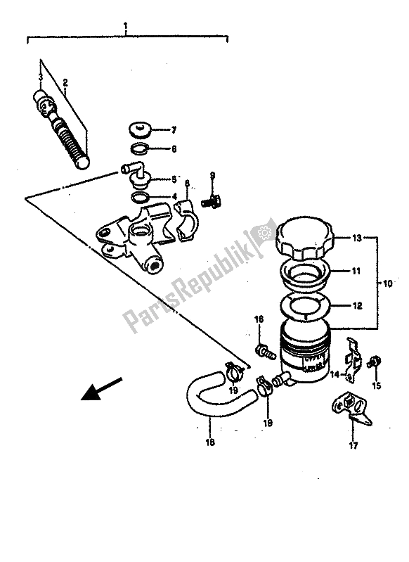 All parts for the Front Master Cylinder of the Suzuki GSX R 750R 1989