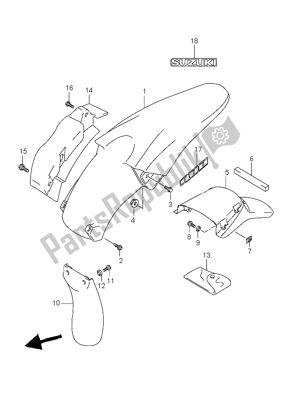 All parts for the Rear Fender (e1) of the Suzuki DR Z 400E 2004