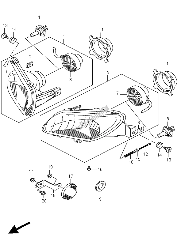 All parts for the Headlamp of the Suzuki LT A 400F Kingquad 4X4 2009