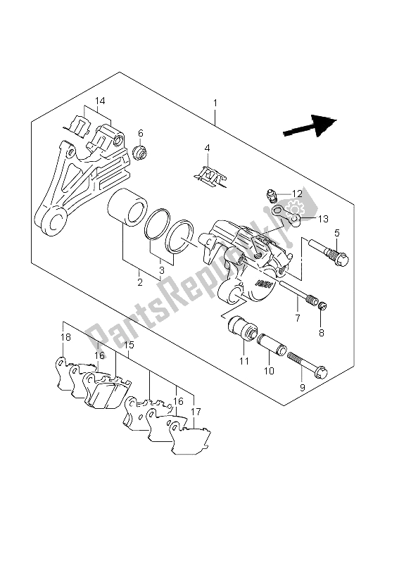 Toutes les pièces pour le étrier Arrière (dl650 E19) du Suzuki DL 650A V Strom 2011