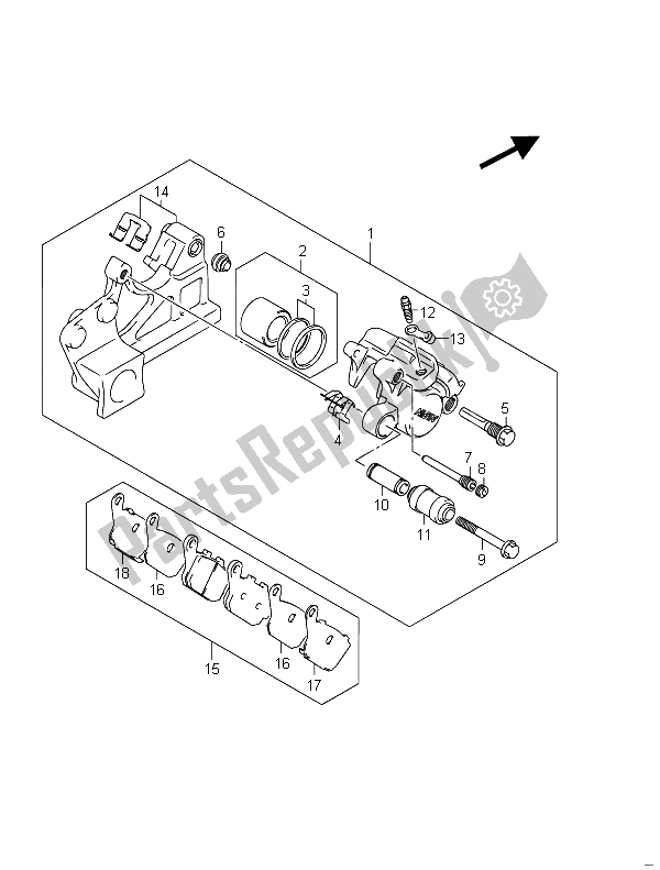 All parts for the Rear Caliper (gsf650a) of the Suzuki GSF 650 Sasa Bandit 2011