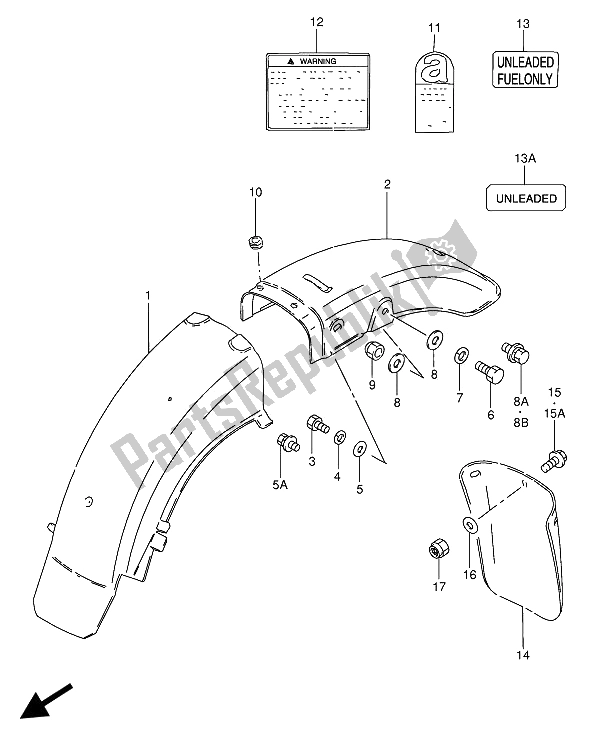 All parts for the Rear Fender of the Suzuki GN 250E 1991