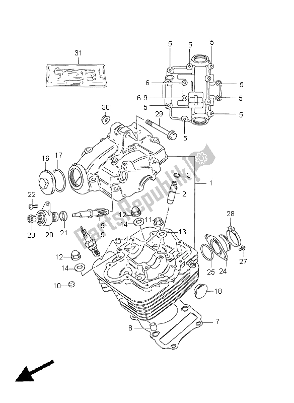 All parts for the Cylinder Head of the Suzuki GN 125E 2000