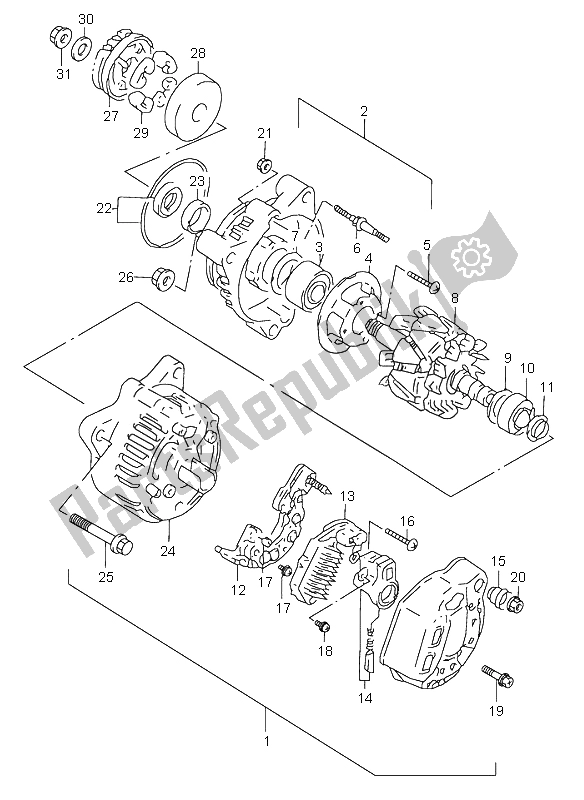 All parts for the Alternator of the Suzuki GSX 750 1999