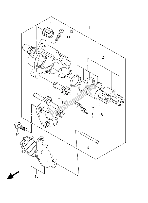 All parts for the Front Caliper of the Suzuki VZ 800 Intruder 2010