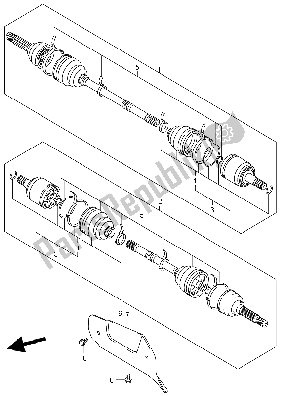 All parts for the Front Drive Shaft of the Suzuki LT A 500F Vinson 4X4 2002