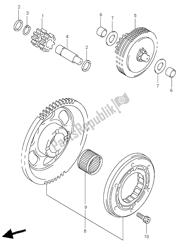 All parts for the Starter Clutch of the Suzuki DR Z 400S 2001