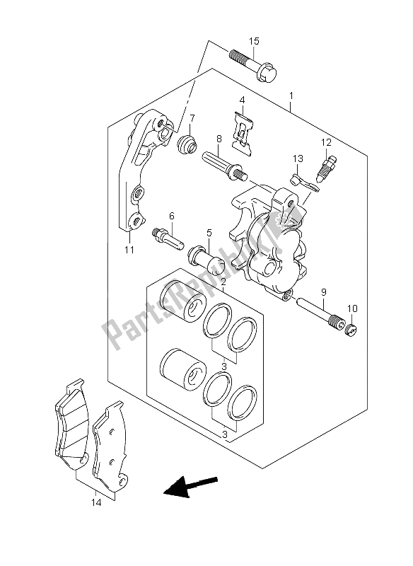 All parts for the Front Caliper of the Suzuki RM 125 2008