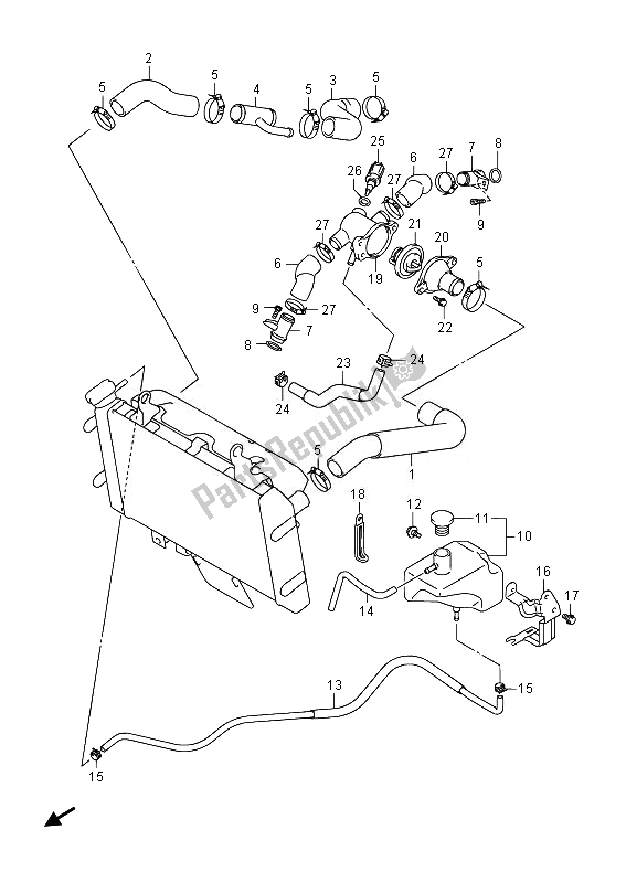 All parts for the Radiator Hose of the Suzuki DL 650A V Strom 2014