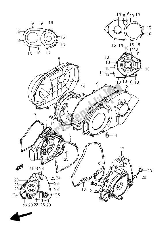 All parts for the Crankcase Cover of the Suzuki LT A 700X Kingquad 4X4 2006