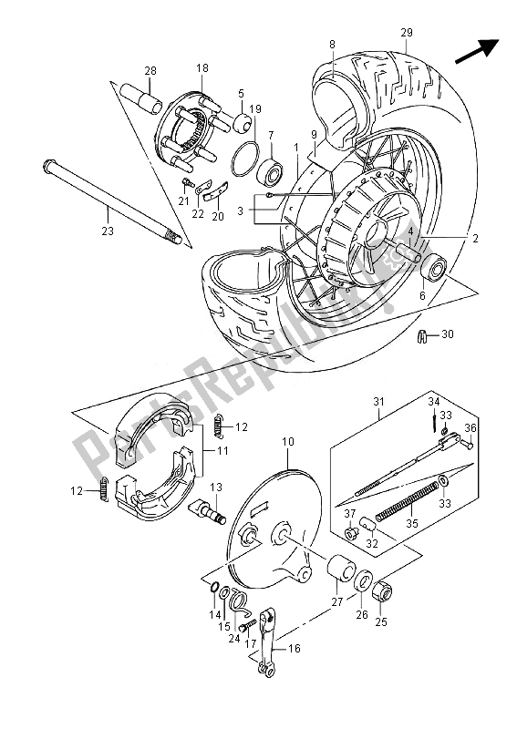 All parts for the Rear Wheel (vl800 E02) of the Suzuki VL 800 CT Intruder 2014