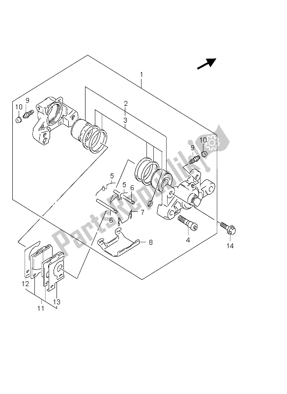 All parts for the Rear Caliper of the Suzuki GSX 1300R Hayabusa 2004