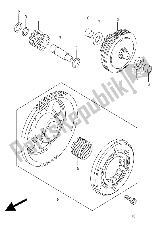 All parts for the Starter Clutch of the Suzuki DR Z 400E 2009