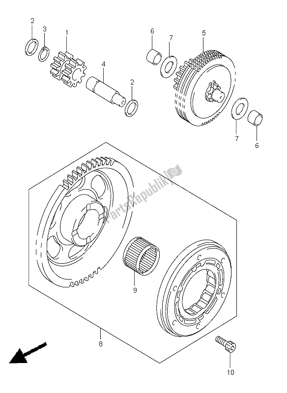 All parts for the Starter Clutch of the Suzuki DR Z 400E 2009