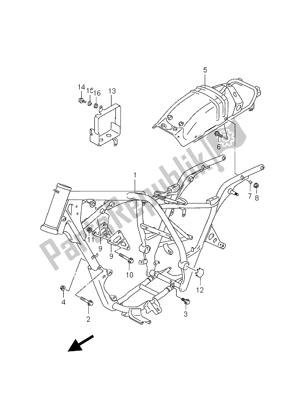 All parts for the Frame of the Suzuki GZ 125 Marauder 2005