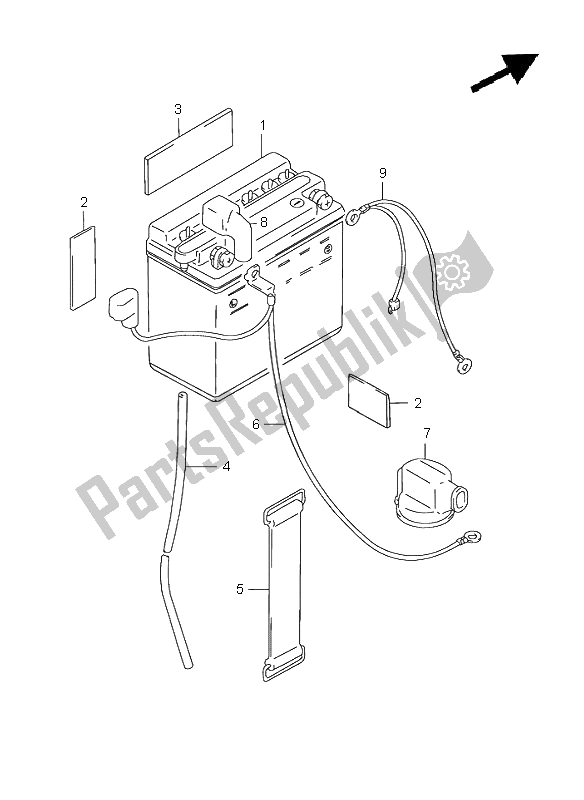 All parts for the Battery of the Suzuki GN 125E 2000