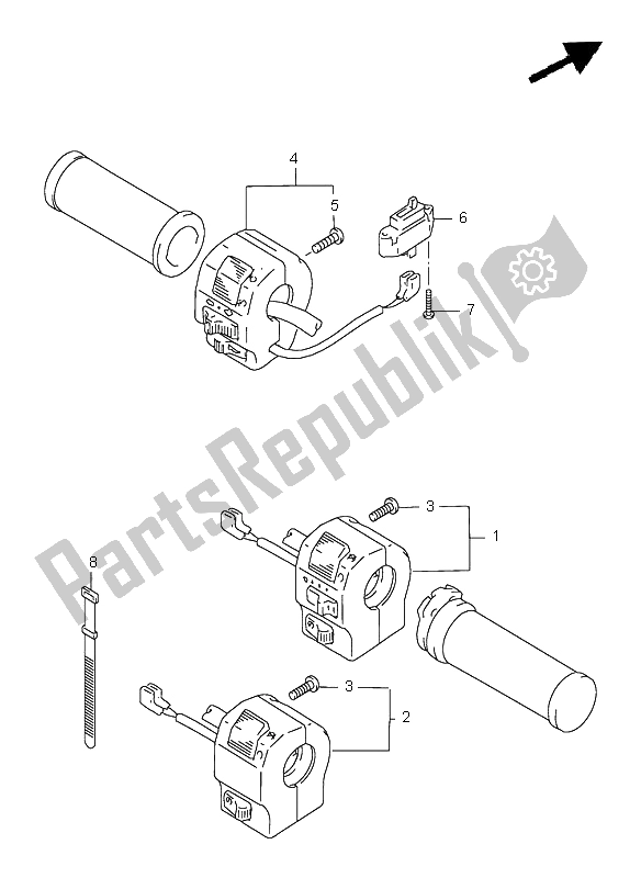 All parts for the Handle Switch of the Suzuki VS 1400 Intruder 2000