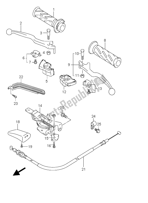 All parts for the Handle Lever of the Suzuki AN 250 Burgman 2006