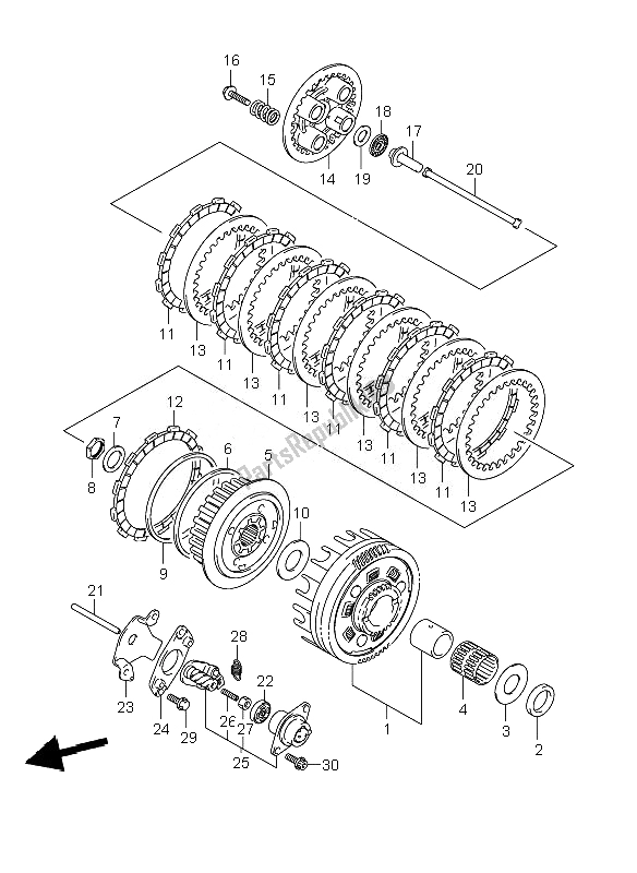 All parts for the Clutch of the Suzuki C 800 VL Intruder 2010