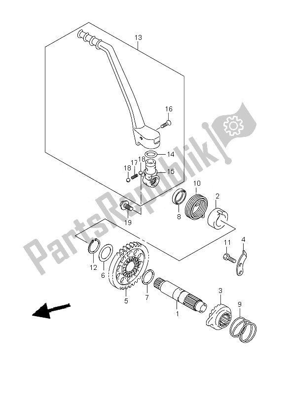 All parts for the Kick Starter of the Suzuki RM Z 250 2007