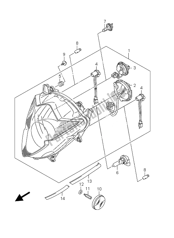 Tutte le parti per il Faro del Suzuki GSX 1250 FA 2010