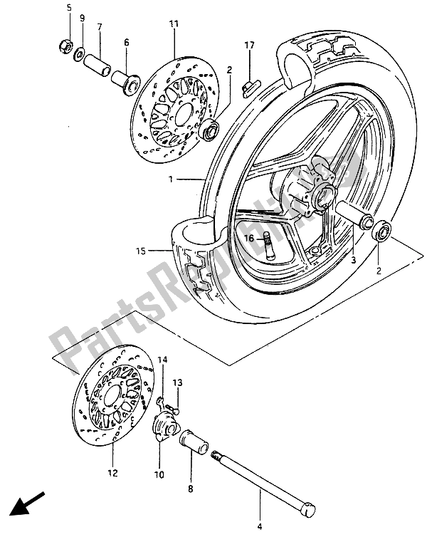 All parts for the Front Wheel (gsx750es-ef E6-e24) of the Suzuki GSX 750 Esefe 1985