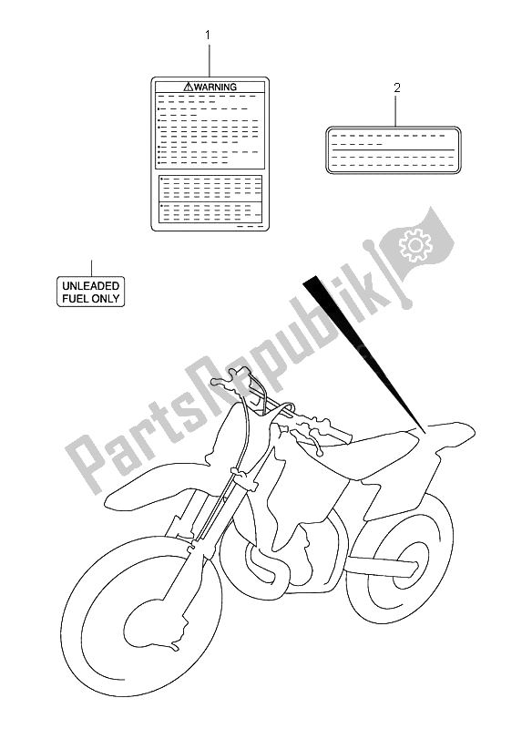 Alle onderdelen voor de Etiket van de Suzuki RM 250 2001