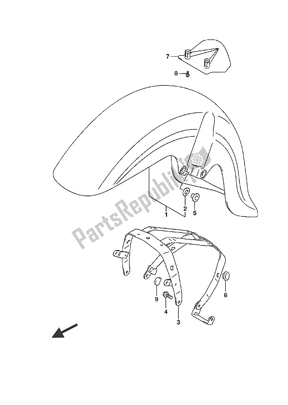 Tutte le parti per il Parafango Anteriore (vl800ue E19) del Suzuki VL 800 Intruder 2016
