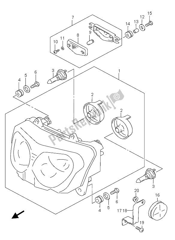 All parts for the Headlamp (e24) of the Suzuki GSX 750F 2005