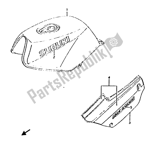 Alle onderdelen voor de Brandstoftank En Framedeksel van de Suzuki RG 125 CUC Gamma 1987