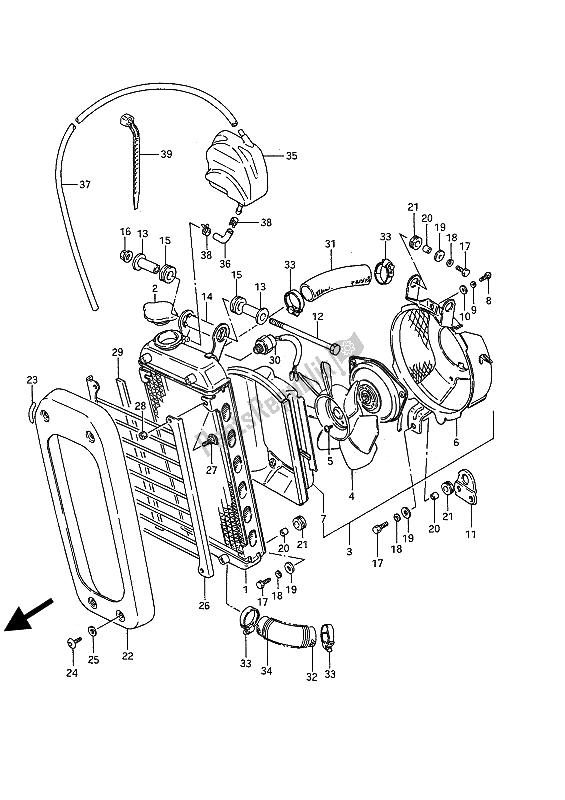 All parts for the Radiator of the Suzuki VS 750 Glfp Intruder 1986
