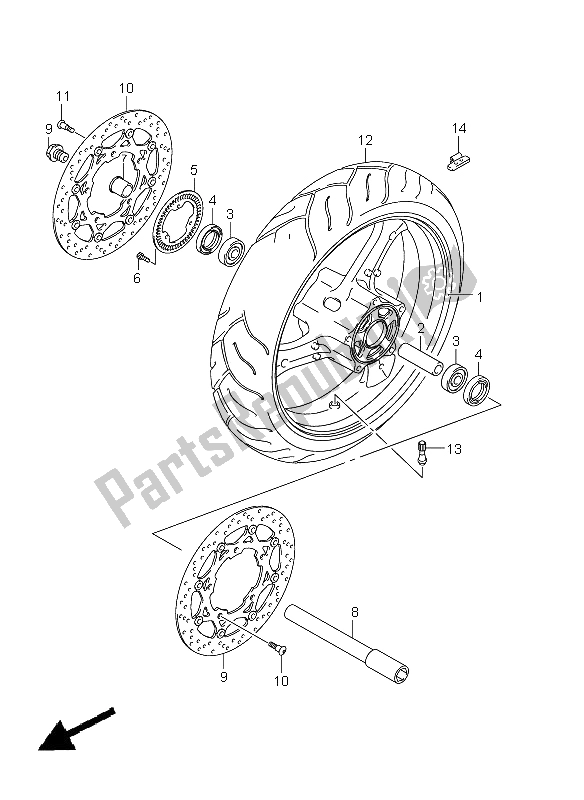 Toutes les pièces pour le Roue Avant (gsf1250a E24) du Suzuki GSF 1250A Bandit 2011