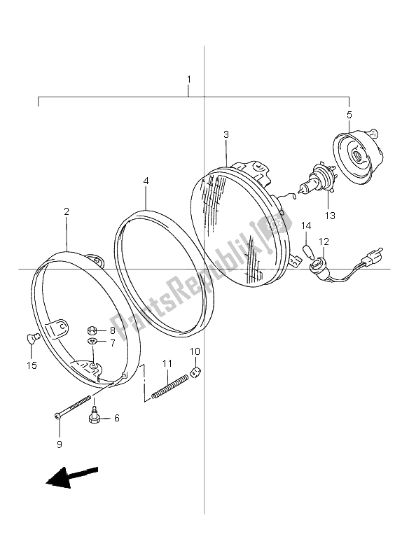 All parts for the Headlamp of the Suzuki GSX 1200 Inazuma 2000