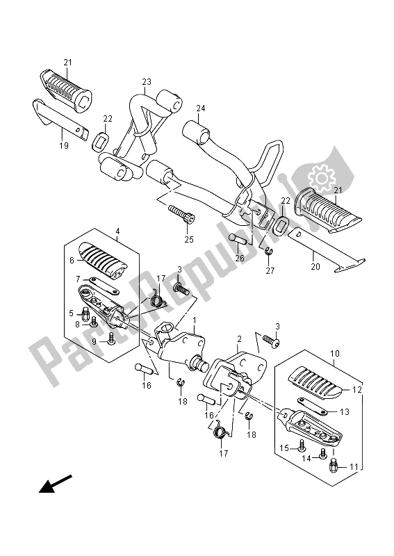 All parts for the Footrest of the Suzuki DL 650A V Strom 2015