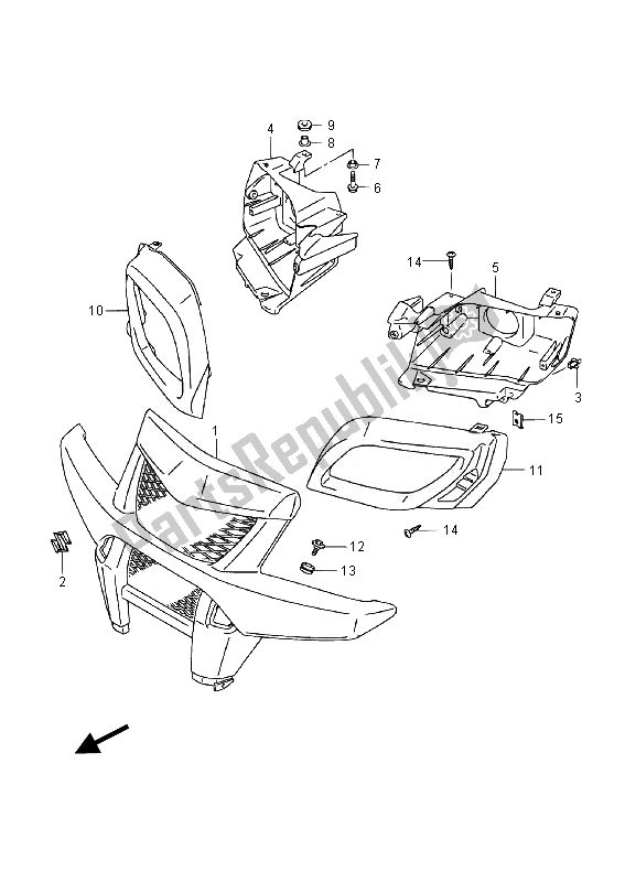 All parts for the Front Grille (lt-a500xpz) of the Suzuki LT A 500 XPZ Kingquad AXI 4X4 2014