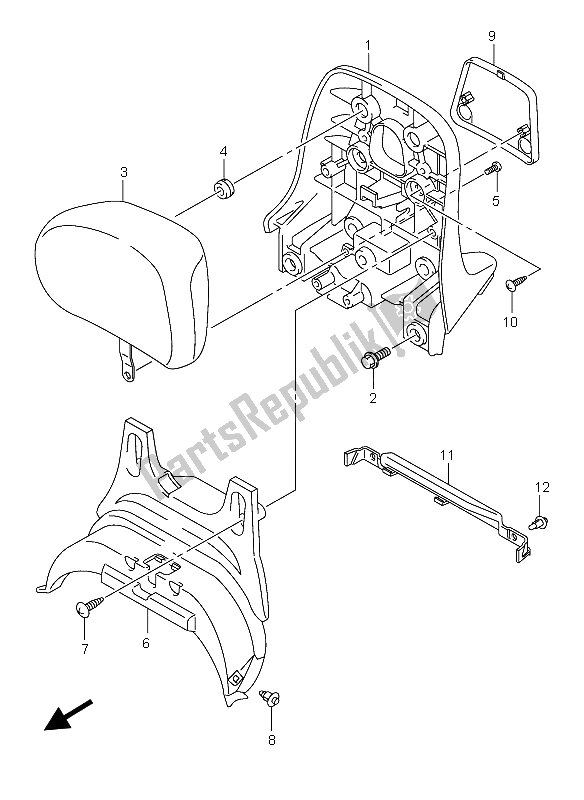 All parts for the Pillion Rider Handle (center) of the Suzuki Burgman AN 400S 2005