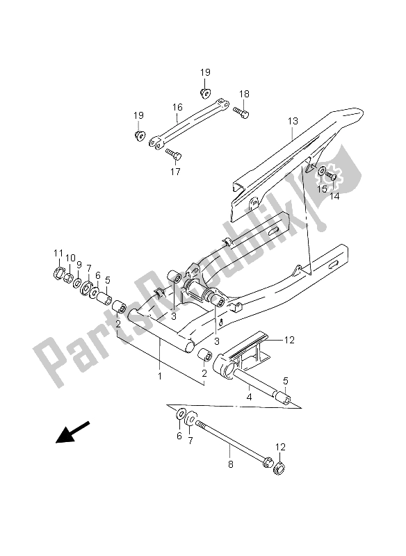 All parts for the Rear Swinging Arm of the Suzuki GS 500 EF 2004